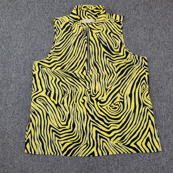 Michael Michael Kors Modern Zebra Print Sleeveless Quarter Zip Top L Yellow — photo 2
